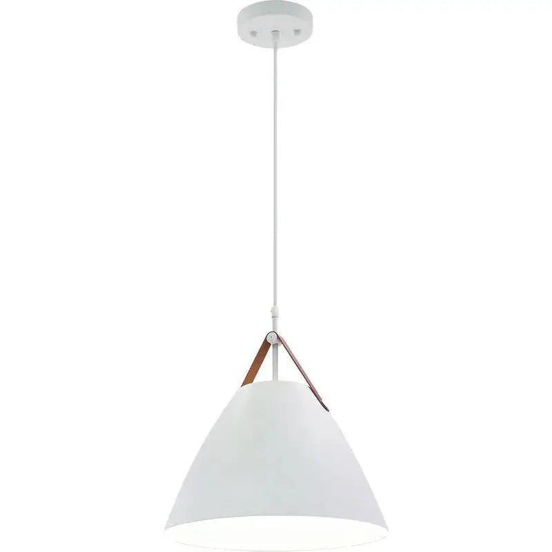 Westgate LED white Nordic pendant light with leather strap, 25W, adjustable CCT, ceiling fixture for modern interior lighting.