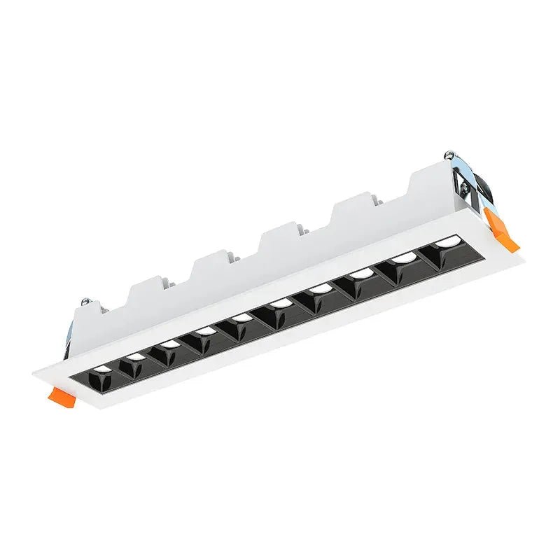 White Westgate mini linear LED ceiling fixture with optic design, 18W, ideal for modern lighting applications.