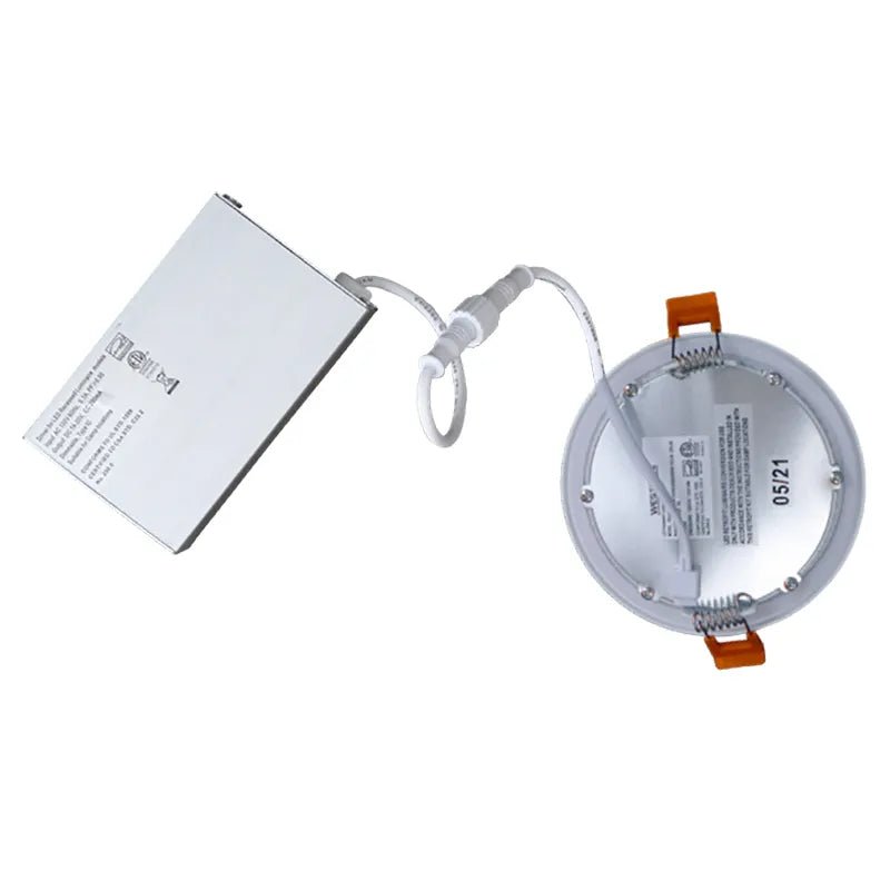 White Slim 4-inch LED ceiling fixture by Westgate with dim-to-warm canless light, 11W, adjustable 2200K-4000K.