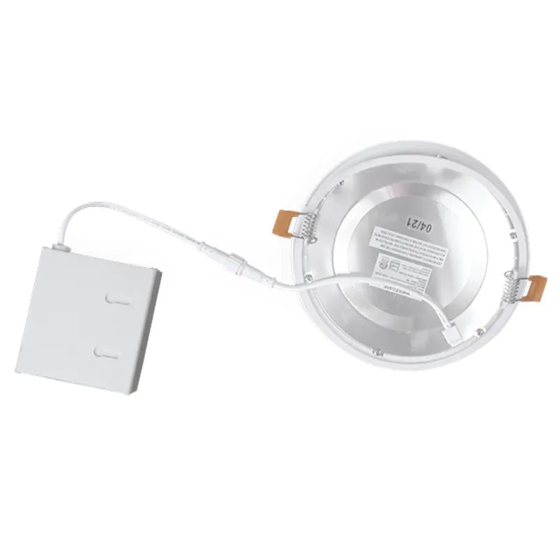 Westgate white 6-inch LED ceiling fixture with dim-to-warm canless light, 12W, 2200K to 4000K, slim and modern design