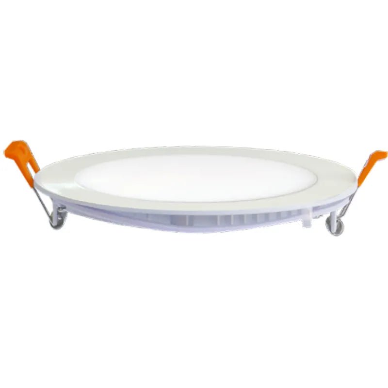 Westgate white slim 6-inch LED ceiling fixture with dim-to-warm 12W canless light, adjustable from 2200K to 4000K.