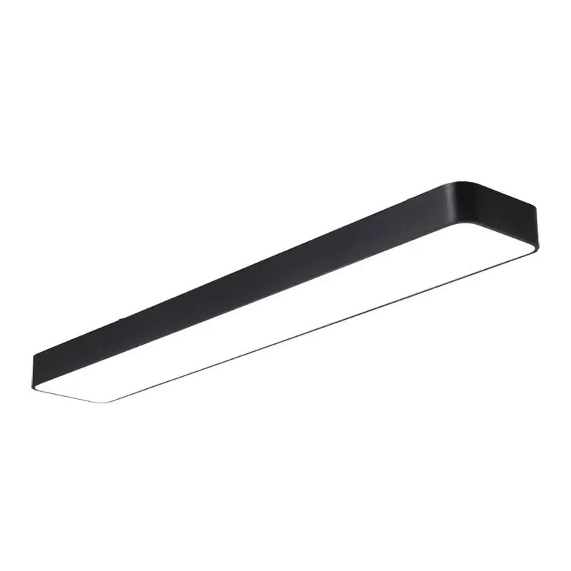 Black 4ft modern surface mount LED ceiling light by Westgate, featuring adjustable wattage and color options for contemporary lighting.