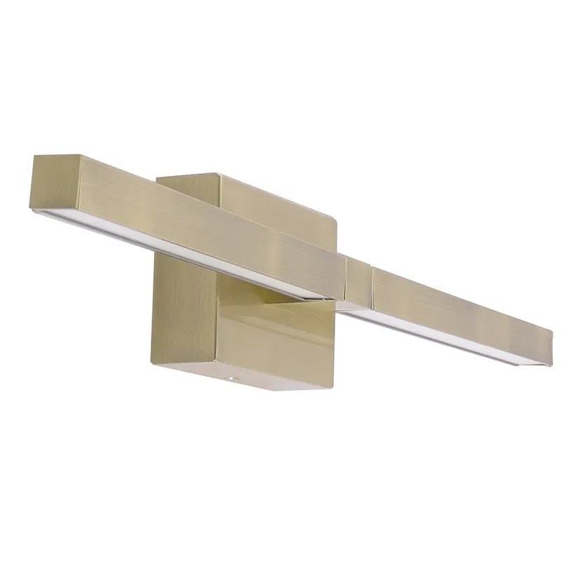 Brushed brass 24-inch slim rotatable LED sconce by Westgate, 20W, adjustable CCT lighting fixture mounted on wall.