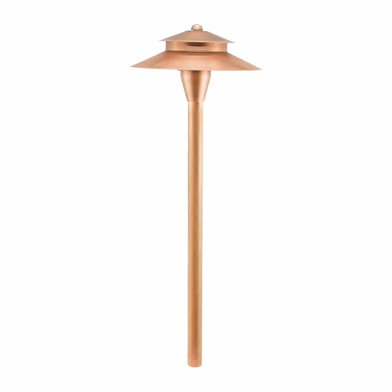 Westgate solid copper 12V LED pathway light fixture showcasing durable copper construction and modern outdoor lighting design.