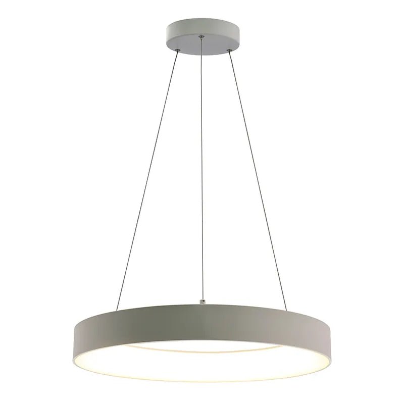 White 24-inch hollow circle pendant light with uplight from Westgate, 40W LED fixture with adjustable CCT settings.