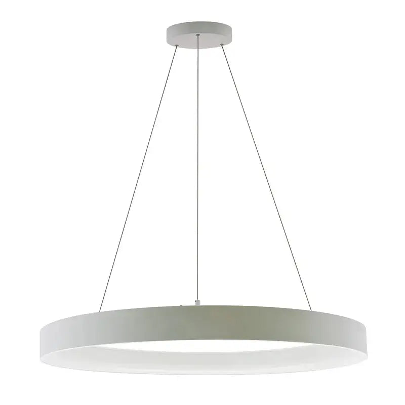 White 36-inch hollow circle pendant LED light fixture with uplight, 80W, CCT adjustable, by Westgate.
