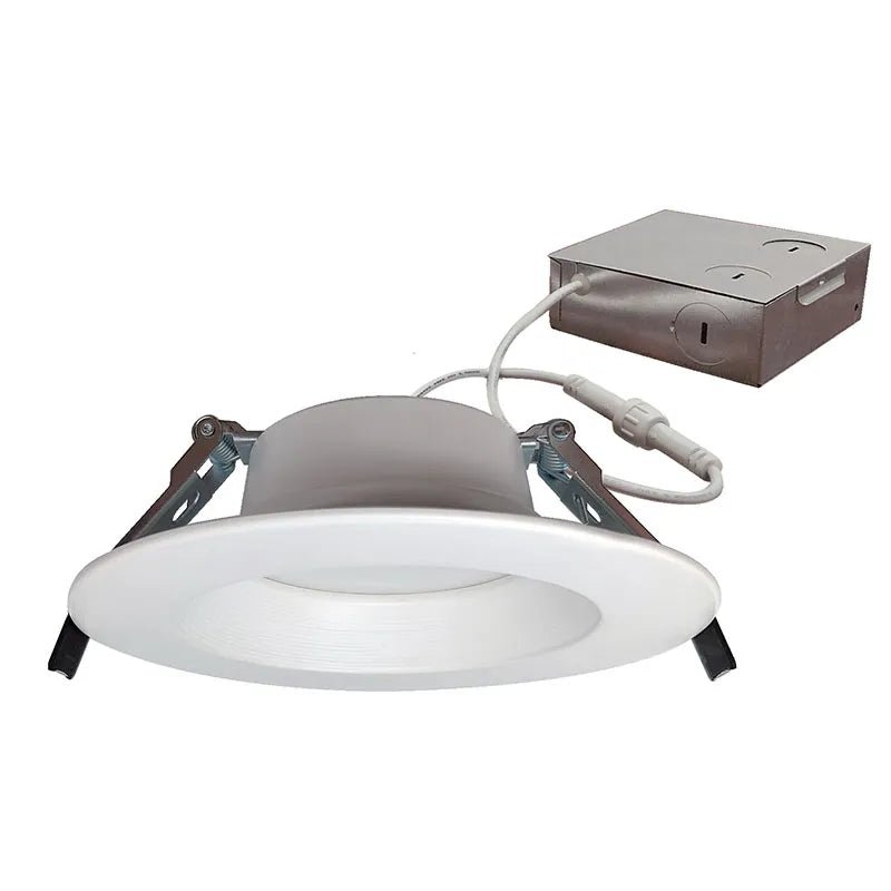 White 6-inch Westgate LED canless deep baffle recess light with 12W CCT adjustable lighting fixture.