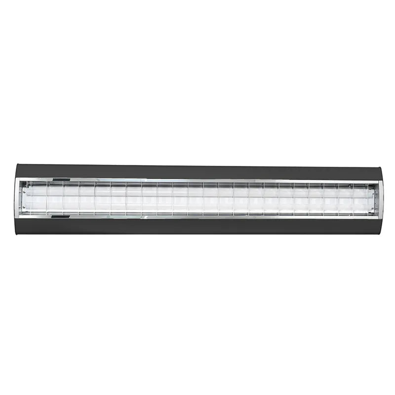 Black LED parabolic 4ft suspended linear down light by Westgate, adjustable color and wattage, ideal for modern interior lighting.