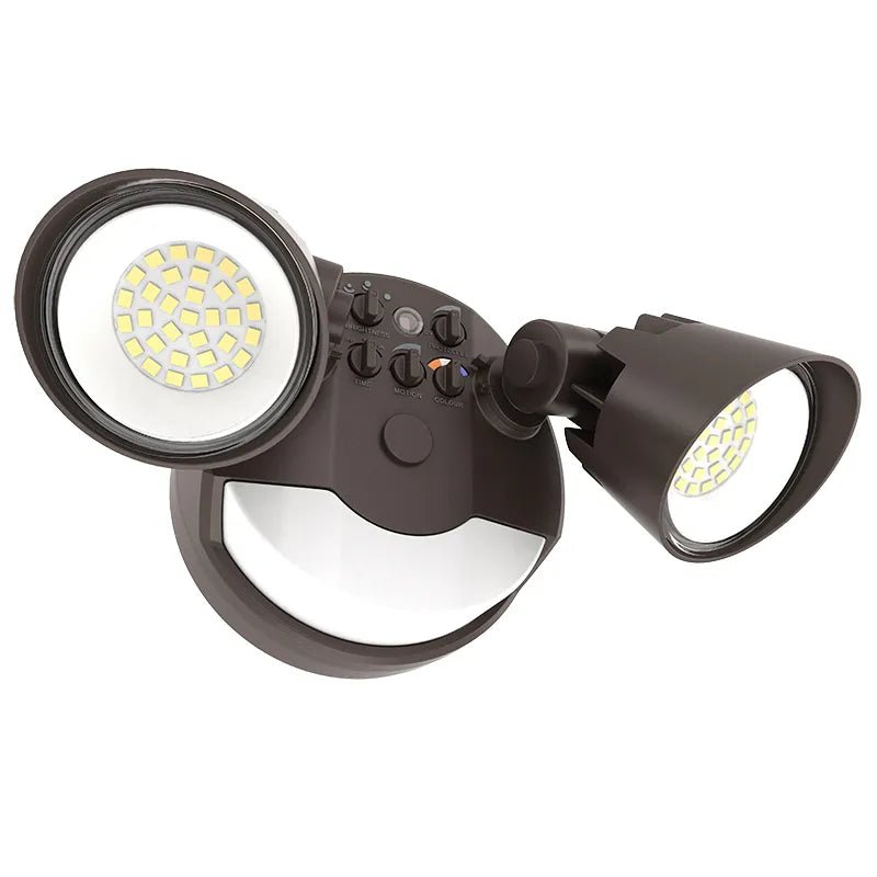 Westgate X-Gen Advance LED Security Light with PIR sensor in bronze, 16W-25W, available in 3000K, 4000K, and 5000K color temperatures.