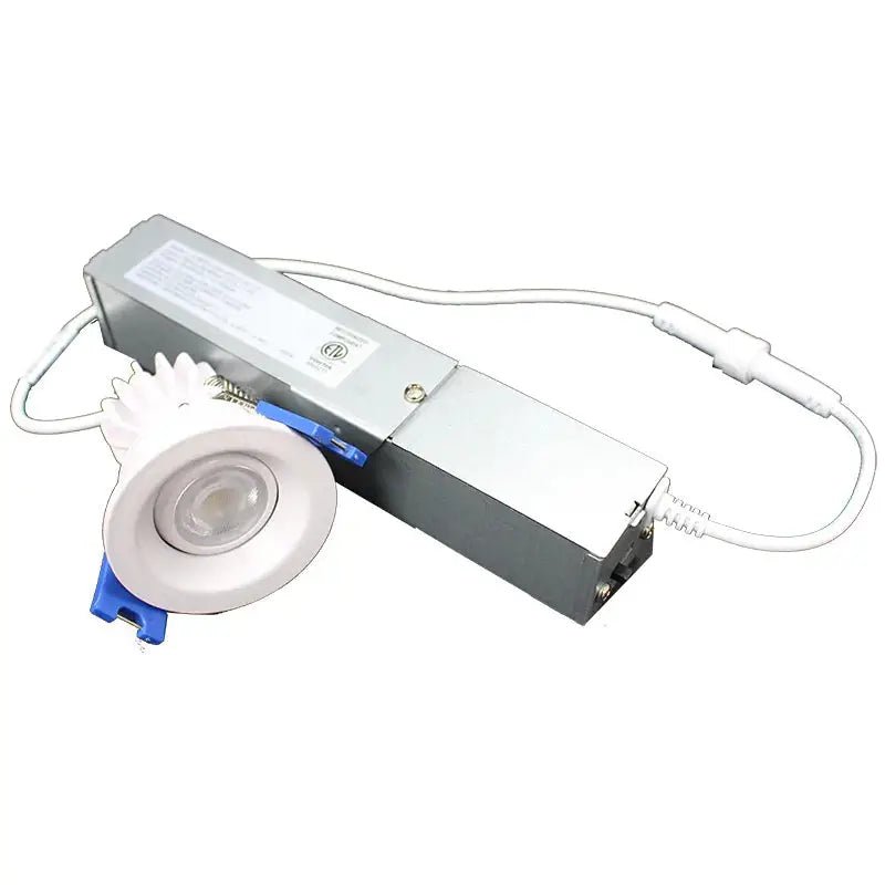 White 1-inch LED wafer canless light by Westgate, 6W, adjustable CCT, ideal for architectural ceiling lighting.