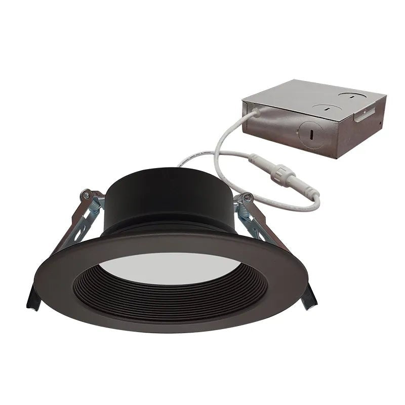 Bronze 4-inch Westgate LED wafer canless recessed light, 12W, dimmable, with adjustable CCT for warm to cool lighting.