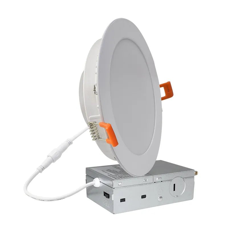 Westgate RGB Ultra Slim 6-inch canless LED wafer light with 12W, showcasing its slim design and colorful lighting features.