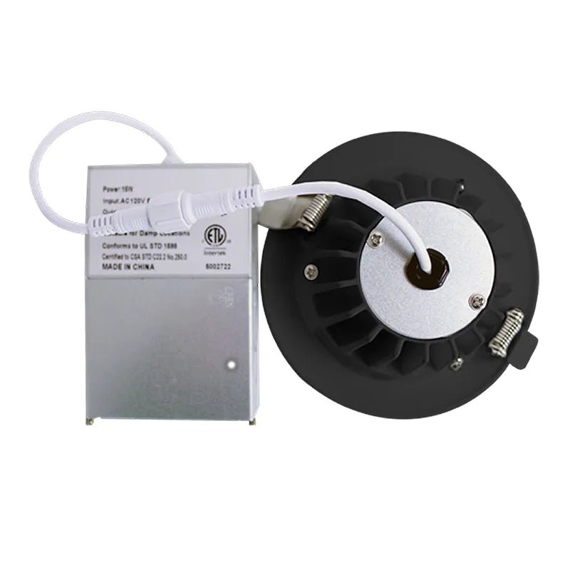 Westgate round black 2-inch LED wafer canless recessed light, 9W, available in 27K to 50K color temperatures, sleek and modern.