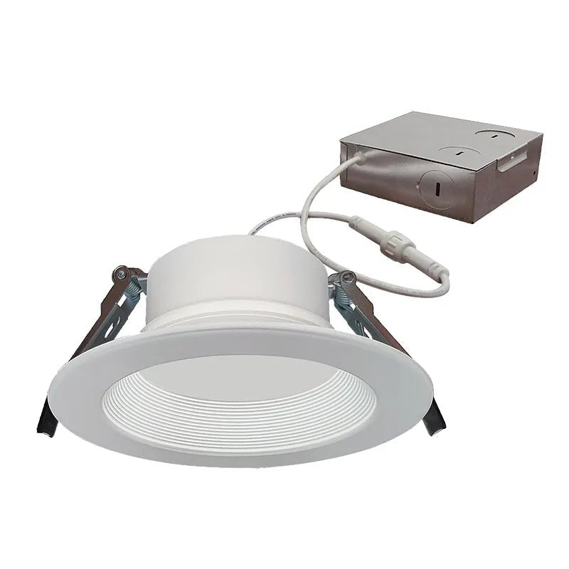 White Westgate 4-inch LED wafer canless recessed light with dim-to-warm feature, 12 watt, for modern ceiling lighting.