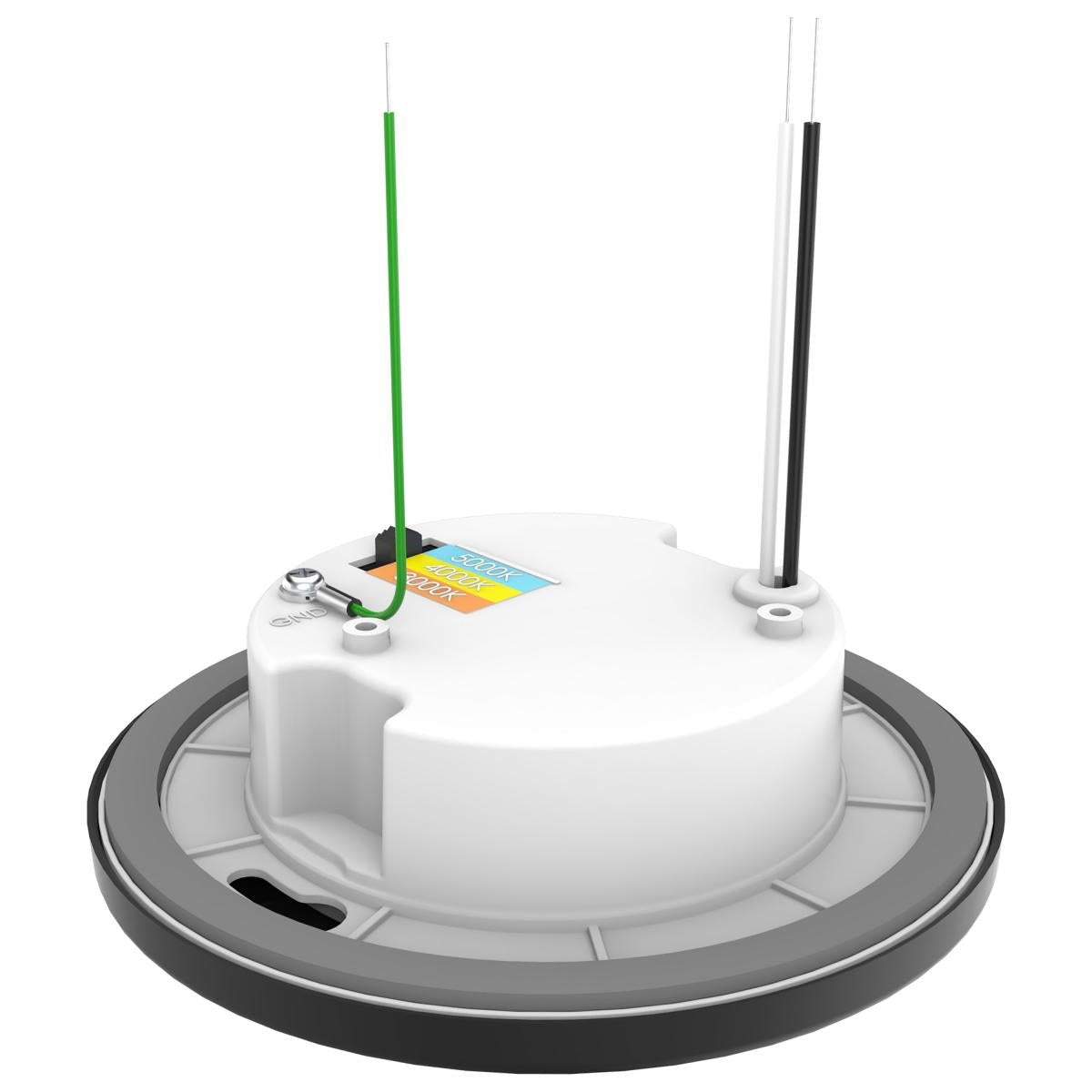 Black 4-inch LED surface mount ceiling fixture with CCT selectable 3K/4K/5K by Satco, designed for modern lighting.