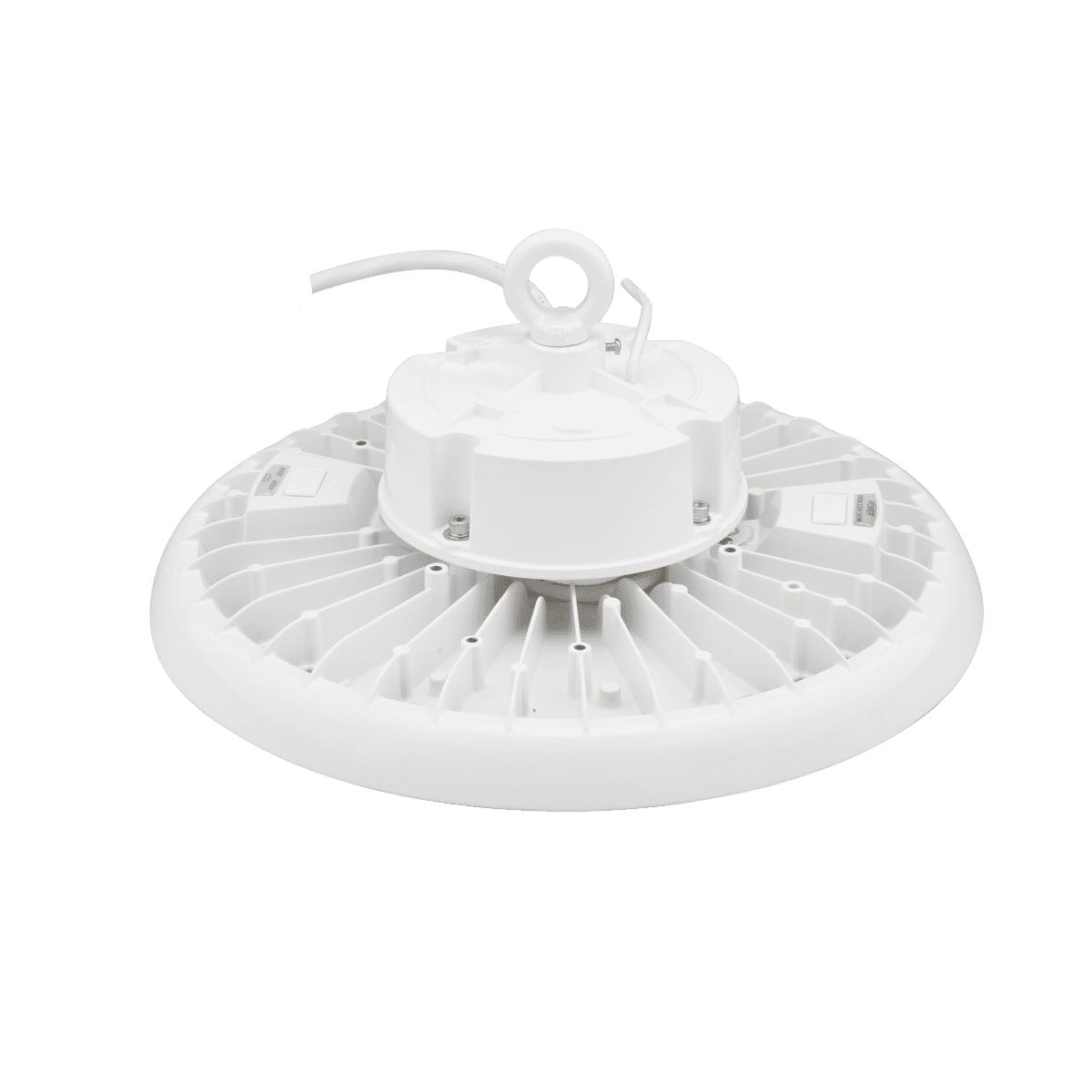 Eiko BAYE3 round high bay LED light fixture in white, 240W with dimming and adjustable color temperature, suitable for industrial spaces
