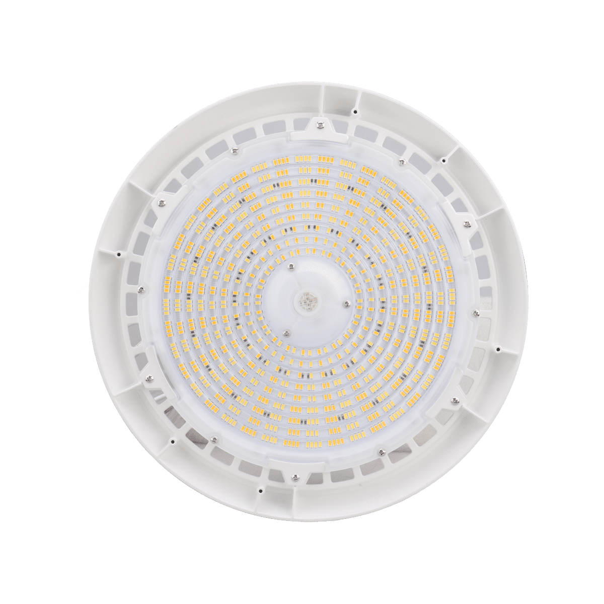 Eiko BAYE3 round high bay LED light in white, 240W, 3500K, 0-10V dimming, suitable for industrial or warehouse lighting