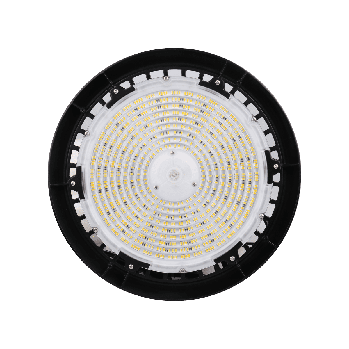Eiko BAYE3 round high bay LED light in black with 240W, 3500K, 120-277V, 0-10V dimming, industrial lighting