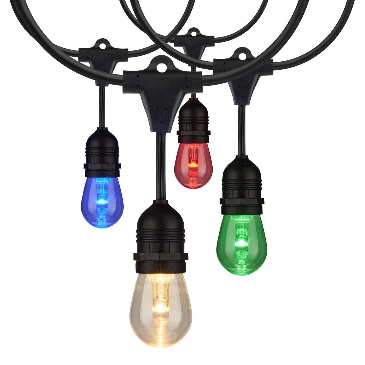 Satco 24ft RGBW LED string light with 12 S14 lamps, 12V decorative lighting, infrared remote control in image S8031