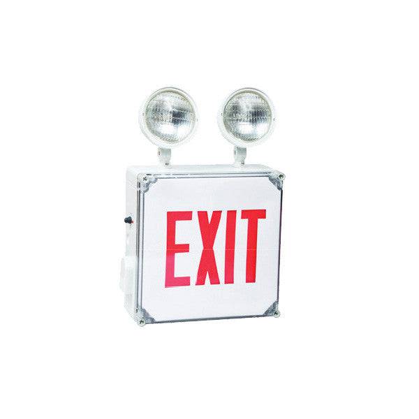 Combination Emergency Lighted Exit Sign with Round Emergency Lights