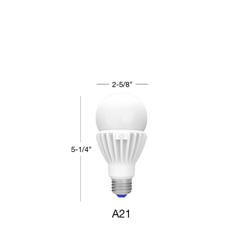 Green Creative 24W HID LED A23 lamp in green, 5000K, 3,200 lumens, suitable for 120-277V lighting applications.