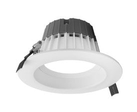 White Nicor 6-inch commercial canless LED downlight kit with color-select feature, ideal for modern LED lighting installations.
