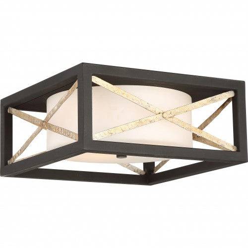 Boxer Flush Mount Fixture in Matte Black w/ Satin White Glass - Green Lighting Wholesale