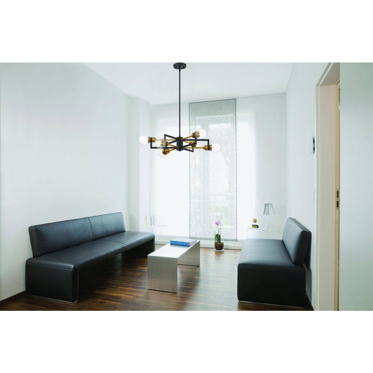 Intention 6 Light Chandelier - Warm Brass and Black Finish - Green Lighting Wholesale