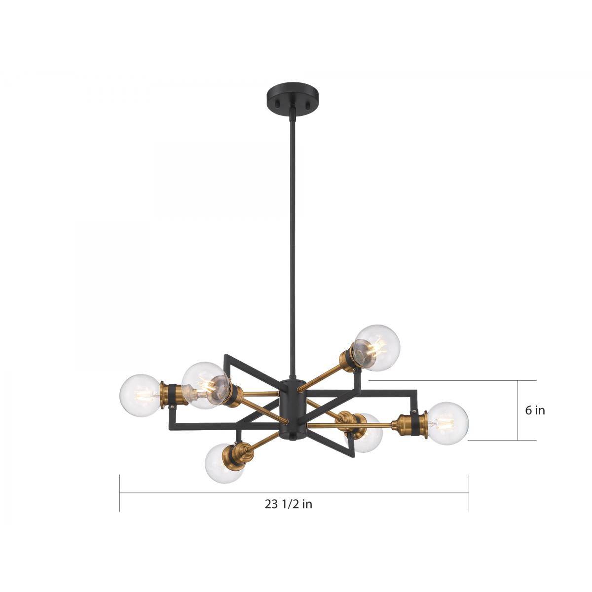 Intention 6 Light Chandelier - Warm Brass and Black Finish - Green Lighting Wholesale
