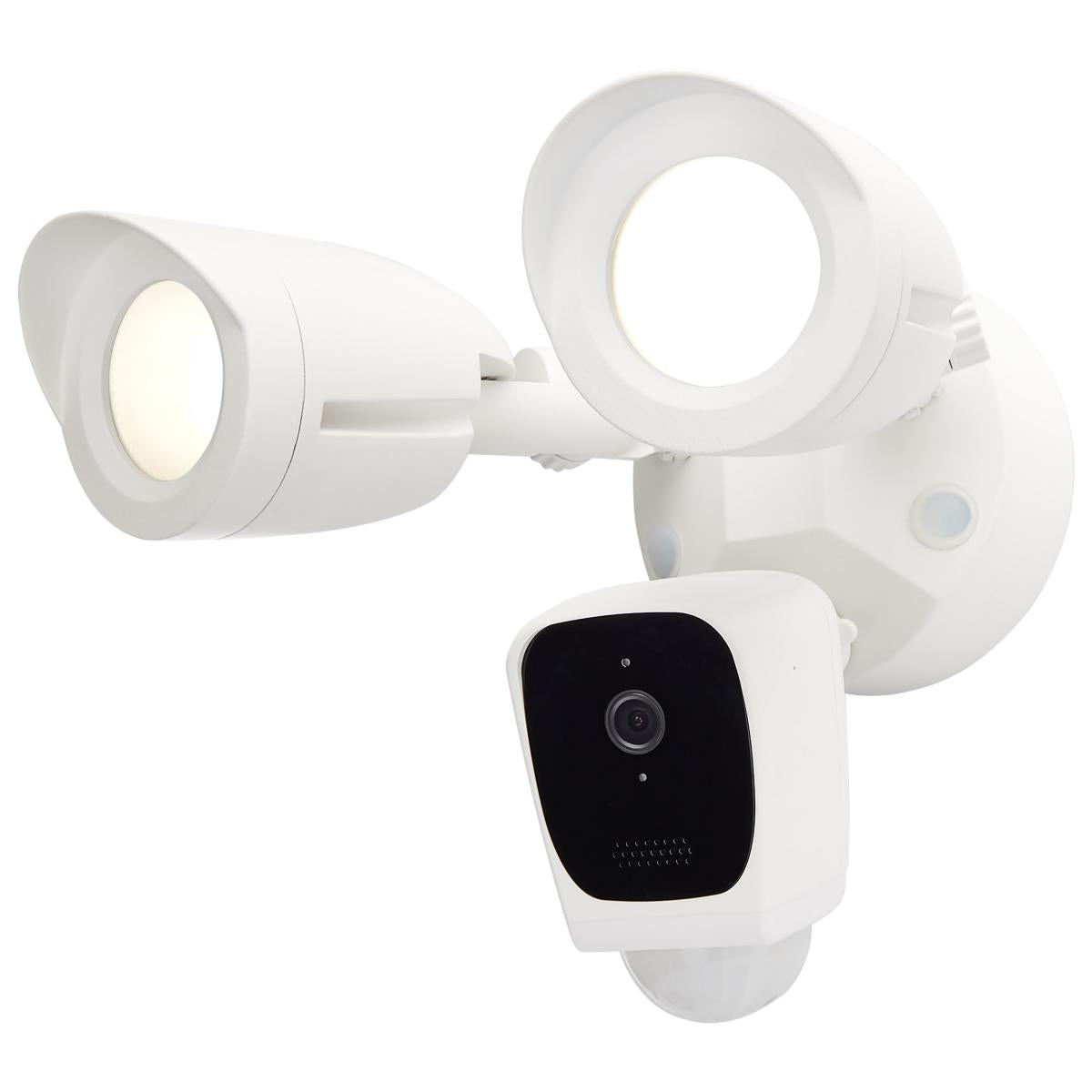 Satco Bullet Outdoor SMART Security Camera with Starfish enabled, white finish, exterior lighting fixture for home security.
