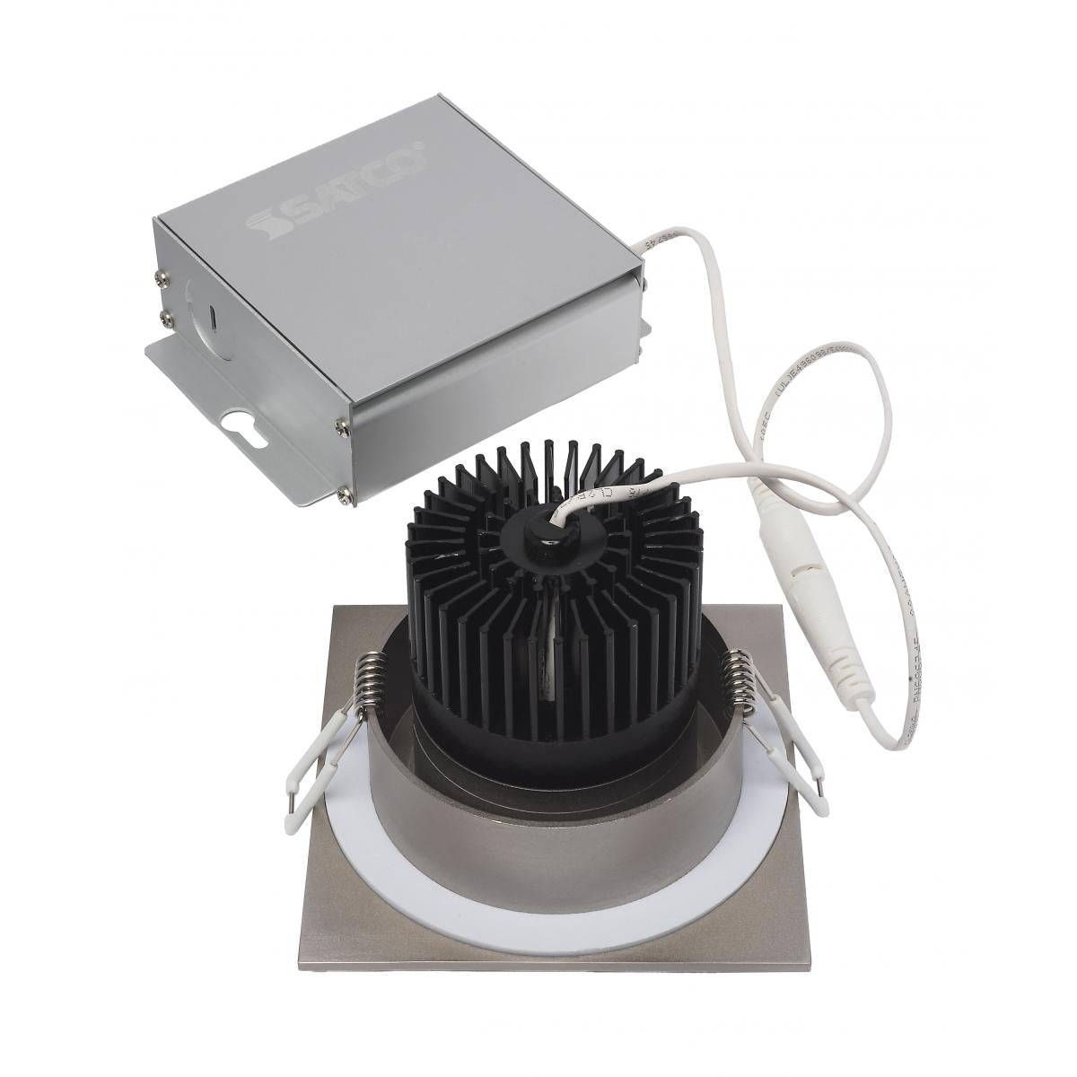 12 watt LED Direct Wire Downlight; 3.5 inch; 3000K; 120 volt; Dimmable; Square; Remote Driver; Brushed Nickel - Green Lighting Wholesale