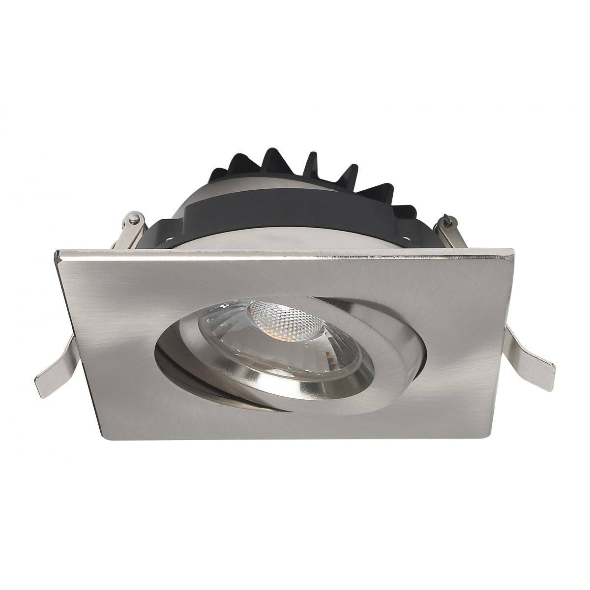 12 watt LED Downlight; Gimbaled; 4 inch; 3000K Square; Brushed Nickel - Green Lighting Wholesale