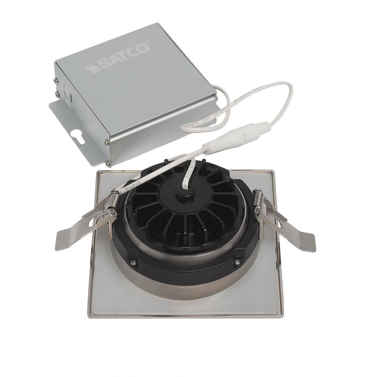 12 watt LED Downlight; Gimbaled; 4 inch; 3000K Square; Brushed Nickel - Green Lighting Wholesale