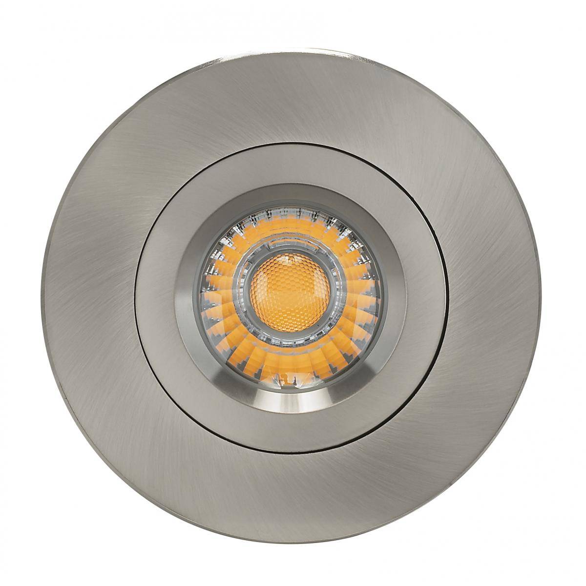 12 watt LED Direct Wire Downlight; Gimbaled; 4 inch; 3000K; 120 volt; Dimmable; Round; Remote Driver; Brushed Nickel - Green Lighting Wholesale