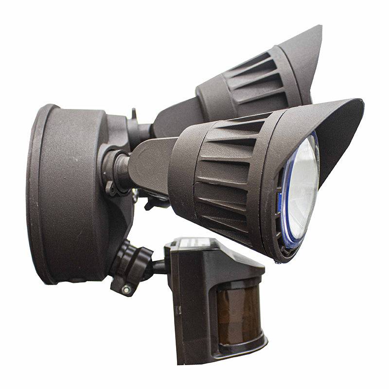 Bronze Three Head LED Security Light With PIR Sensor - Green Lighting Wholesale