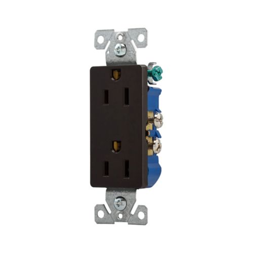 Eaton 15A Brown Residential Grade Decora Duplex Receptacle, #14-10 AWG- 125V