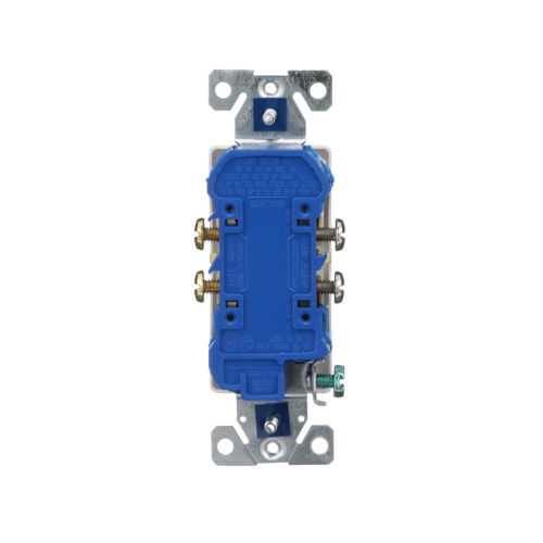 White Eaton 15A decorator duplex receptacle by Cooper, with two standard electrical outlets for wiring devices.