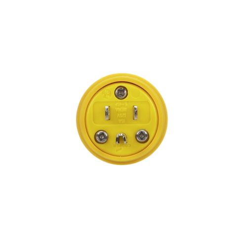 Cooper Eaton watertight straight blade plug with 15A, 125V rating, shown with durable electrical wiring connection