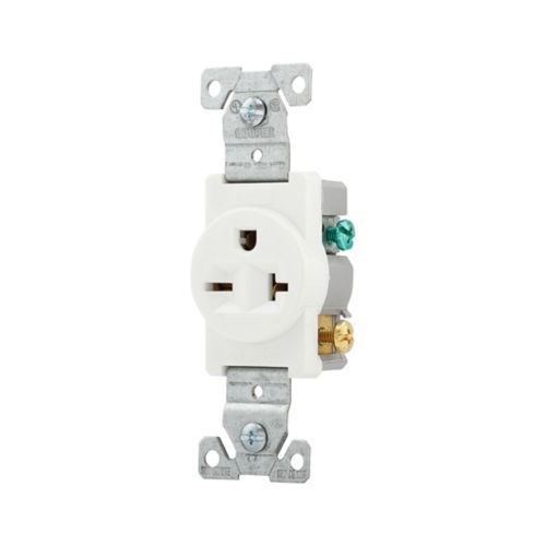 Eaton Commercial Spec Grade 20A Single Receptacle- 250V in White - Cooper