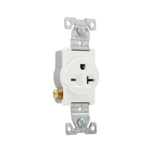 Eaton Commercial Spec Grade 20A Single Receptacle- 250V in White - Cooper