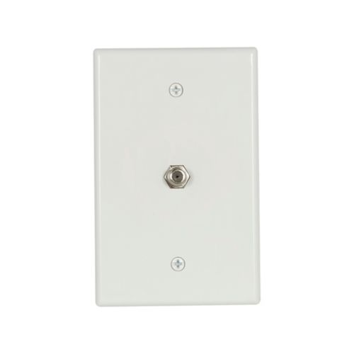 White Eaton 1-Gang Midsize indoor coaxial adapter with wall plate, part of Cooper wiring devices, for seamless TV and cable connections.