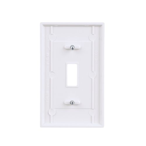 White Eaton Cooper 1-Gang toggle wallplate for standard wiring devices, set of 10, with smooth finish and mounting clips.