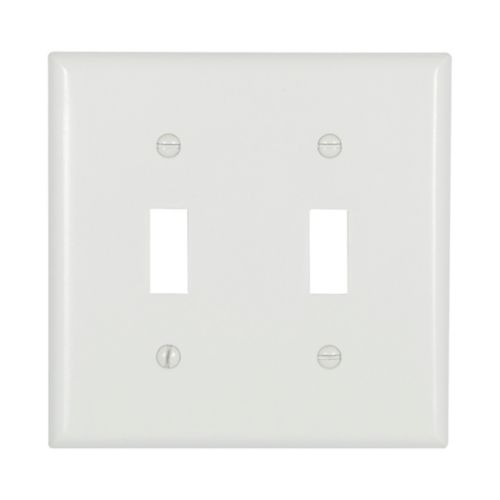 Eaton  Standard Toggle Wallplate, White, Toggle Cutout, Thermoset, Two-Gang