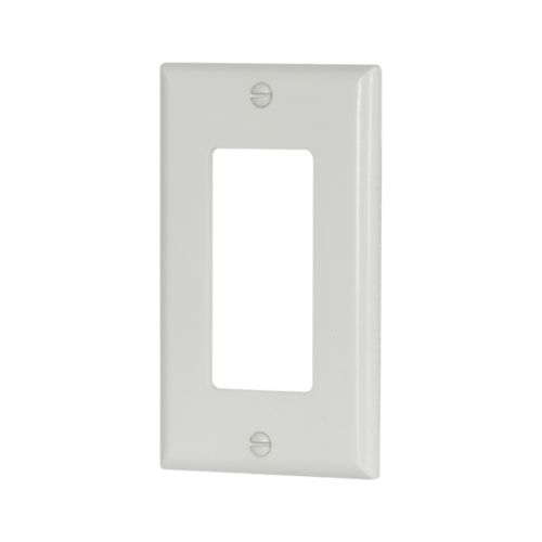 White Eaton single-gang Decora wallplate by Cooper, showing a standard wiring device cover plate for electrical outlets and switches.