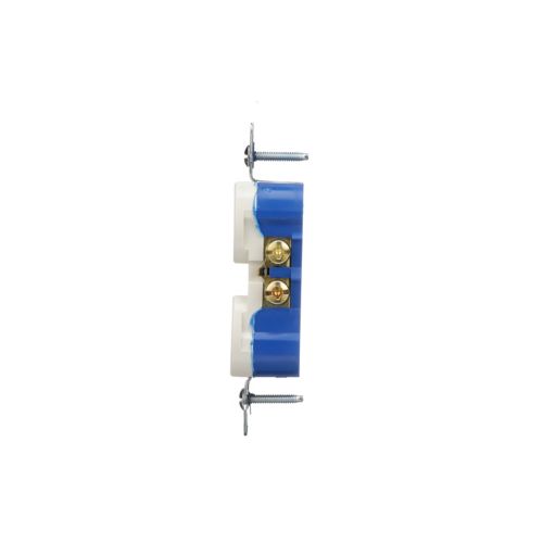 Eaton 15A residential duplex receptacle in light almond, wiring device by Cooper, shown in a box of 10 for home electrical wiring.