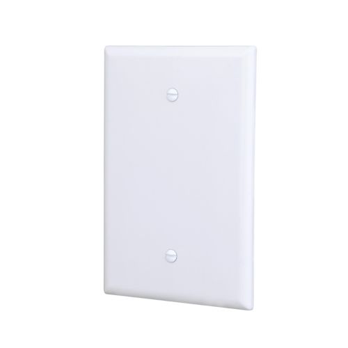 White Eaton oversized blank wallplate by Cooper, wiring device with a clean, smooth surface and large, unobstructed design for wall mounting.