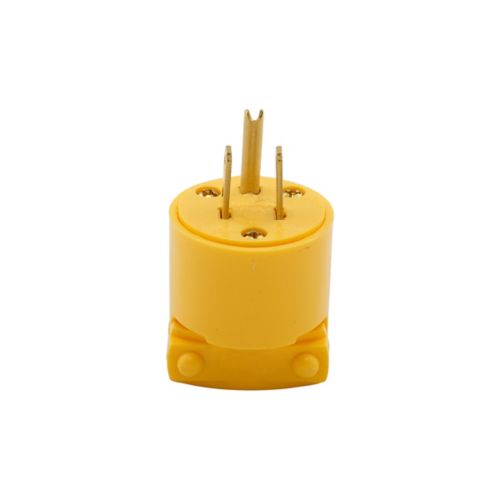 Eaton Cooper straight blade plug for wiring devices, #18-12 AWG, 15A, 125V, two-pole, three-wire, shown with prongs and wiring terminals.
