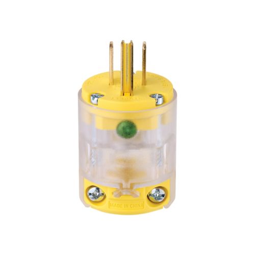 Cooper Eaton 15A straight blade power plug with green LED indicator light for 125V wiring devices.