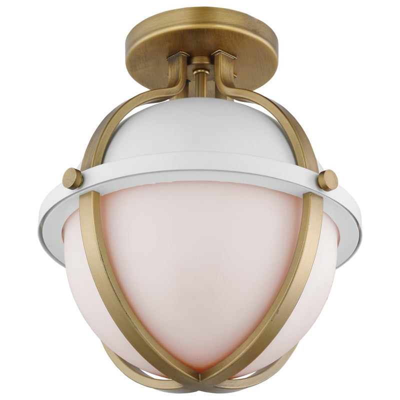 Lincoln; 1 Light Semi Flush Mount; Medium Base; Matte White Finish; White Opal Glass