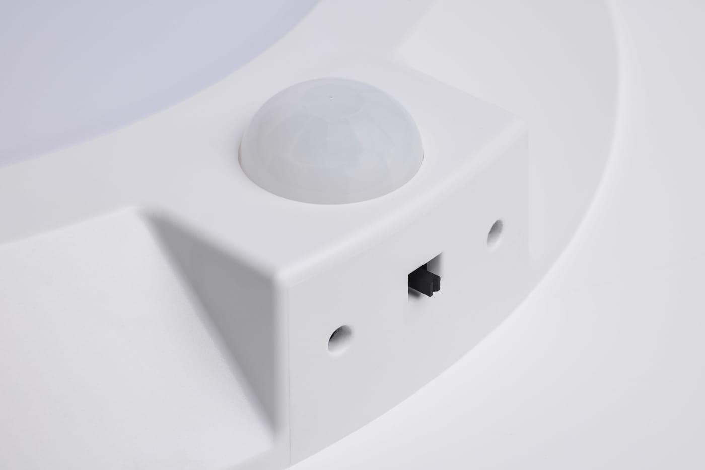 White 7-inch LED disk ceiling light with occupancy sensor, adjustable color temperature, from Satco ceiling fixtures.